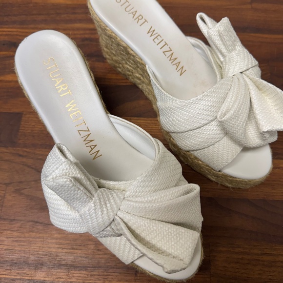 STUART WEITZMAN White Fabric and Tan Roped Wedges Size 7B